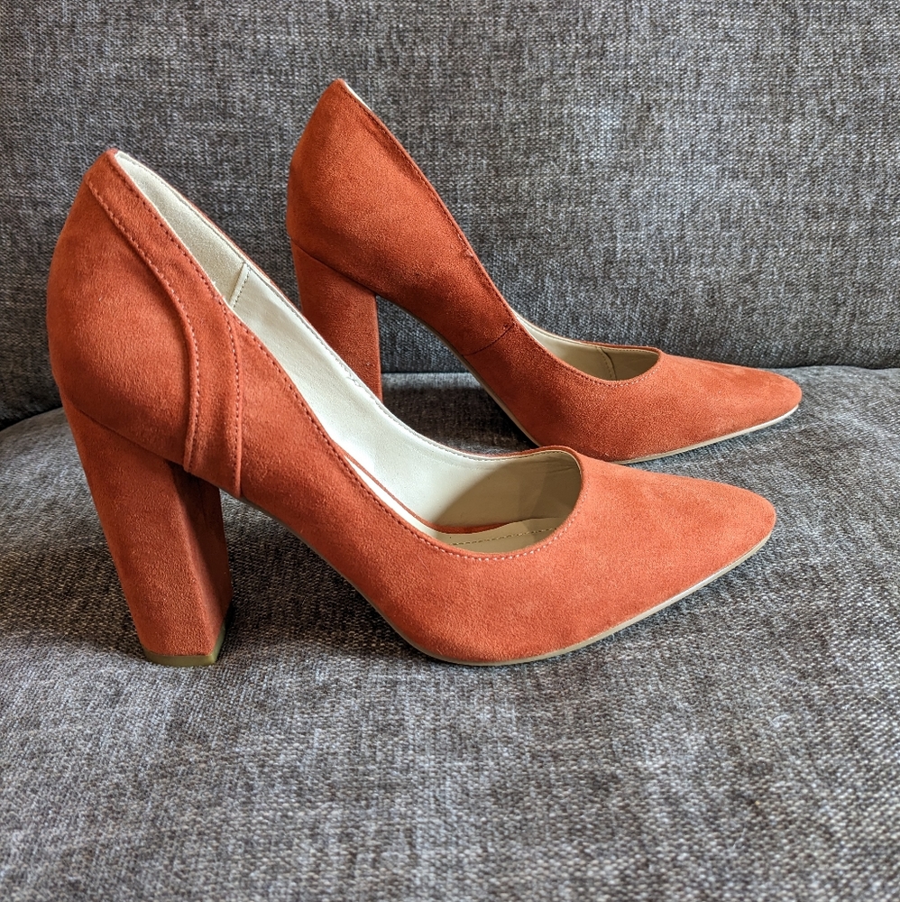 Orange Suede Heels, Size 7.5